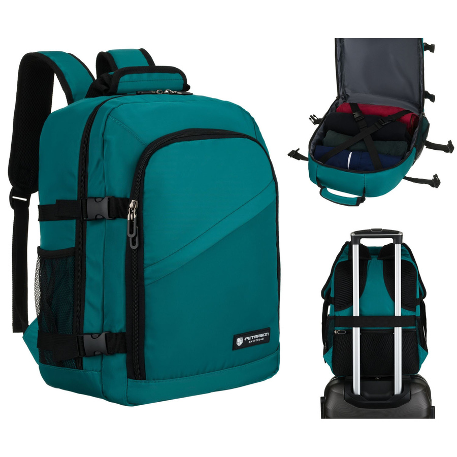 Turkusowy plecak podróżny, dwukomorowy i zamykany suwakiem - Peterson