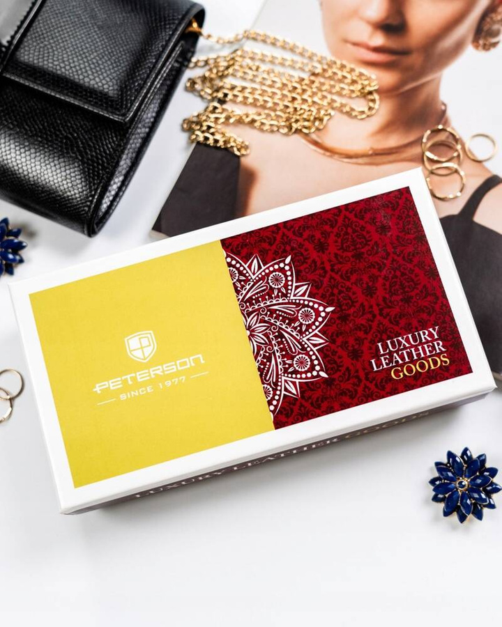 Duży, skórzany portfel damski na zatrzask i bigiel - Peterson