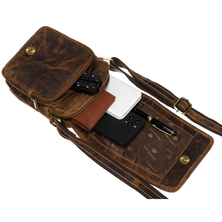 Mała skórzana torba męska na ramię z kieszonką - Peterson