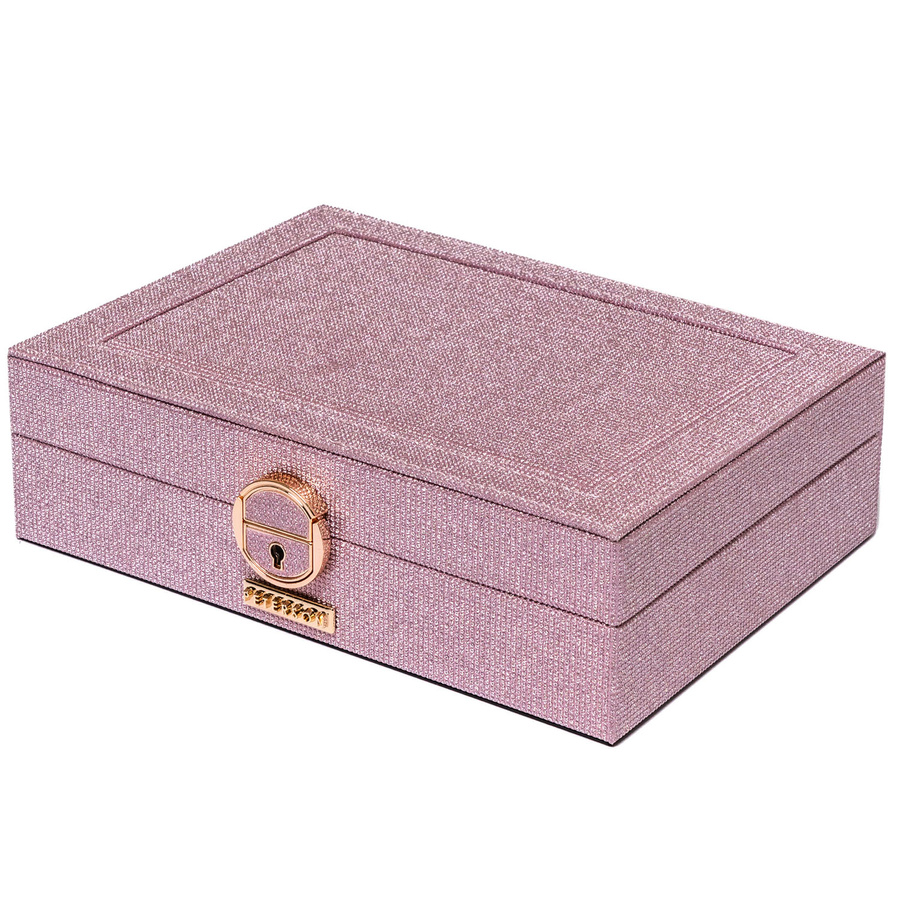 Różowa szkatułka na biżuterię z dedykowanym miejscem na zegarek - Peterson