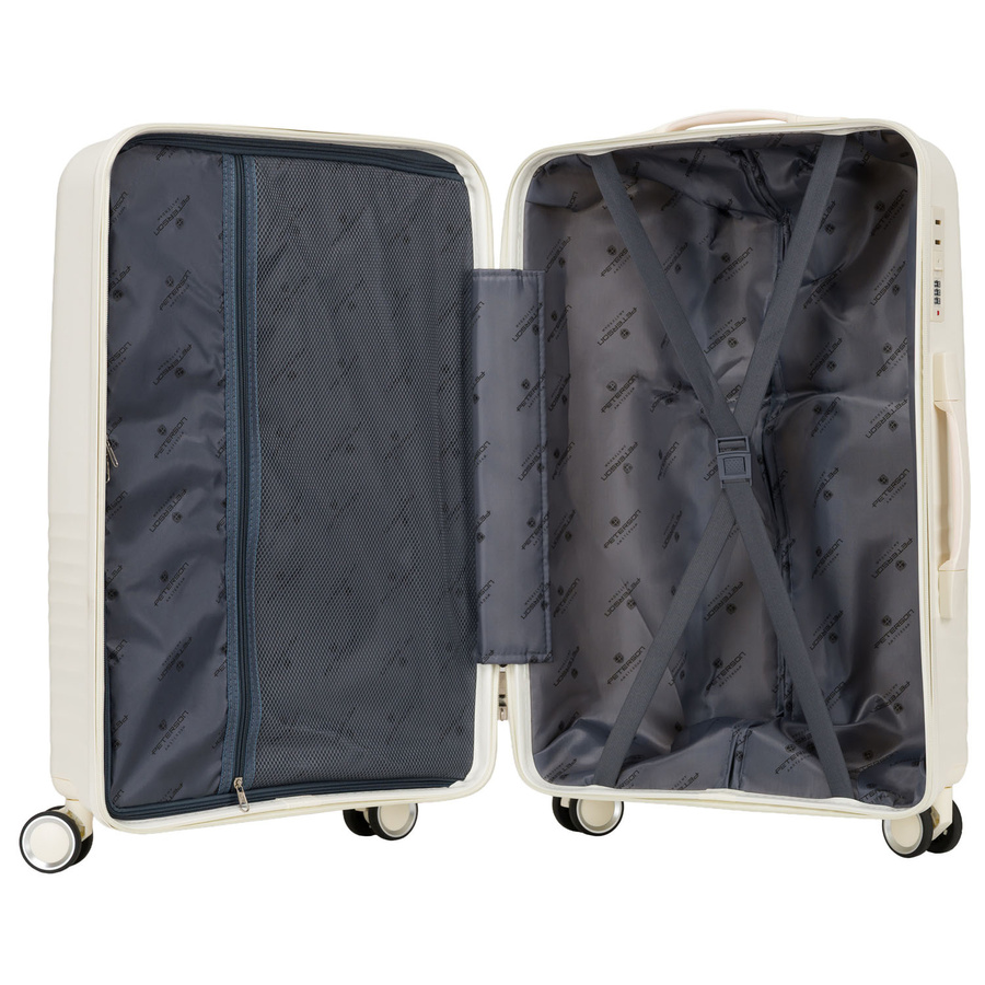 Duża walizka podróżna w beżowym kolorze z wodoodporną skorupą - Peterson