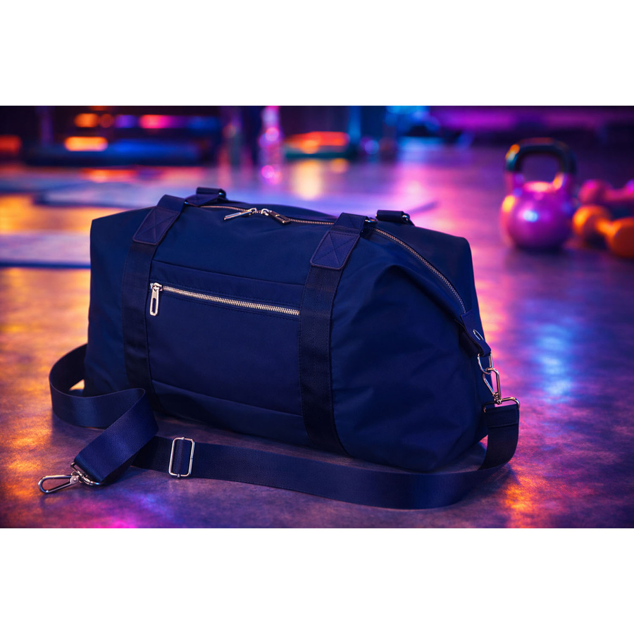Sportowa torba treningowa z poliestru w granatowym kolorze, jednokomorowa - Peterson