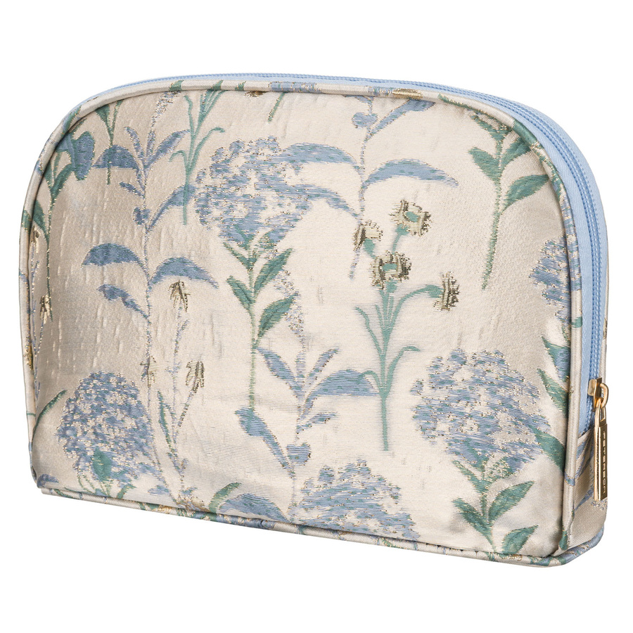 Błękitno-beżowa kosmetyczka podróżna z materiału syntetycznego zdobiona kwiatami - Peterson