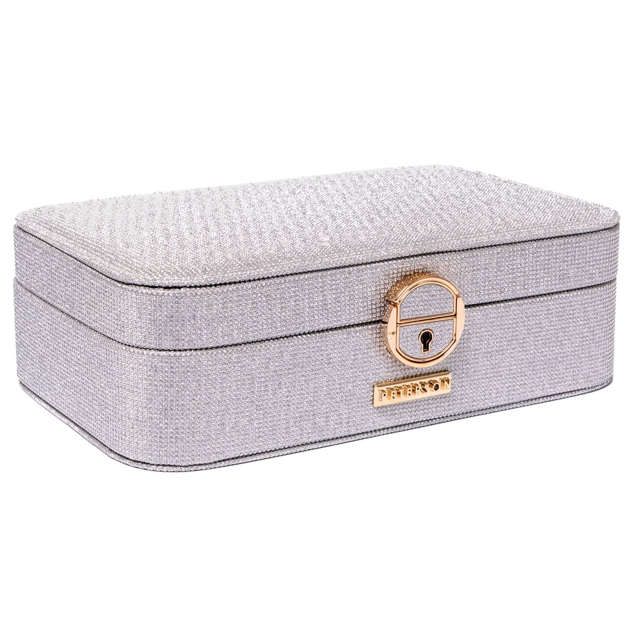 Pojemna, elegancka szkatułka w srebrnym kolorze zamykana kluczykiem - Peterson
