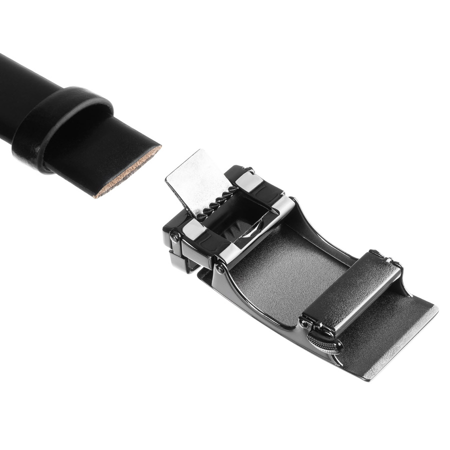 Klasyczny pasek męski w czarnym kolorze z automatyczną, srebrną klamrą - Peterson