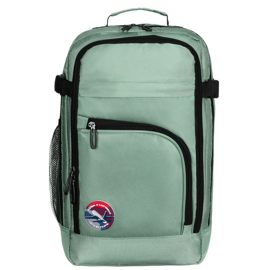 Markowy plecak podróżny w odcieniu miętowym zamykany bezpiecznym suwakiem - Peterson