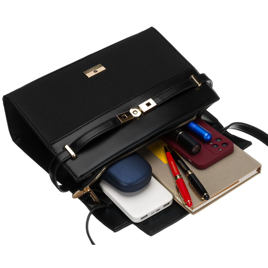 Czarna listonoszka damska wyposażona w nóżki ochronne - Peterson