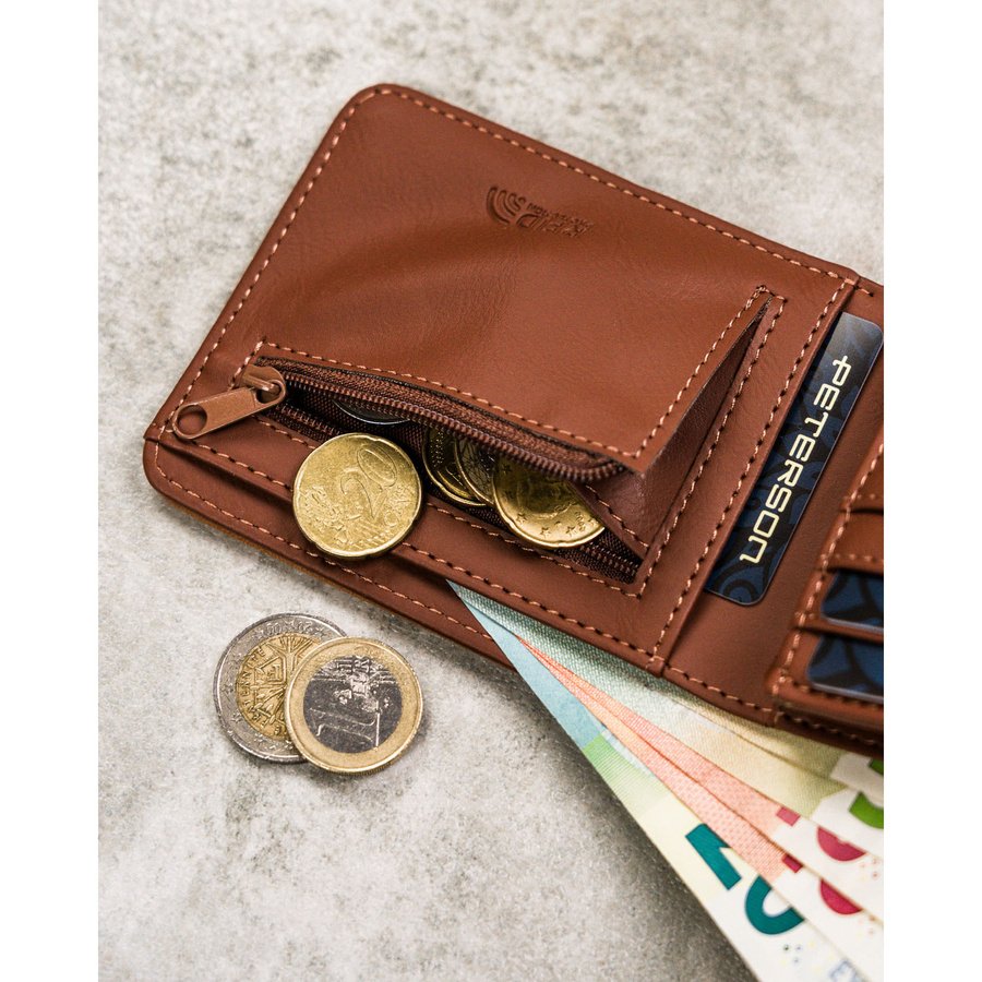 Brązowy portfel męski bez zapięcia wykonany ze skóry ekologicznej - Peterson
