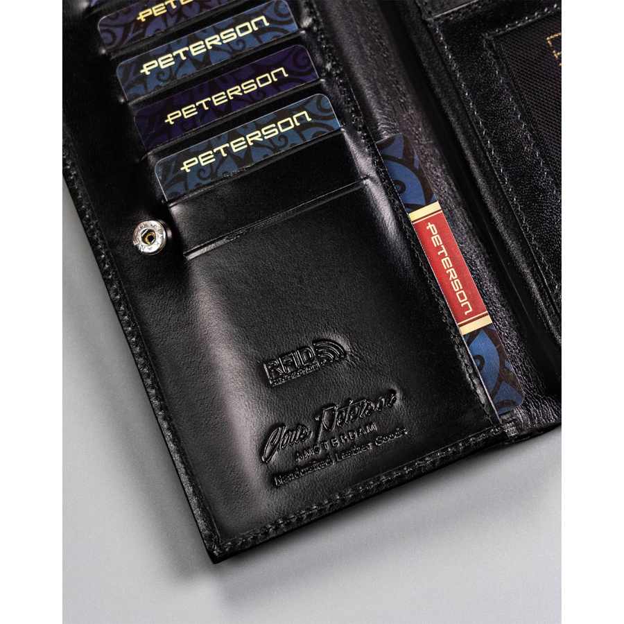 Portfel skórzany czarny dla kobiet z RFID - Peterson