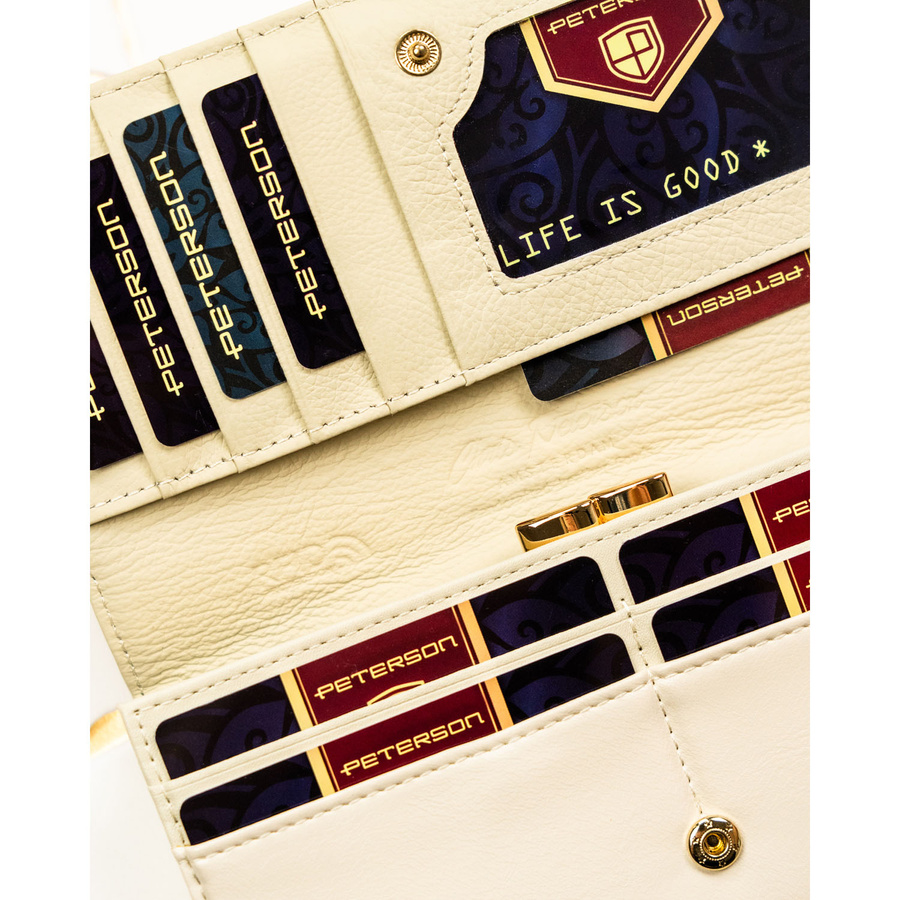 Duży portfel damski w kwiaty wykonany ze skóry naturalnej i ekologicznej z systemem RFID - Peterson