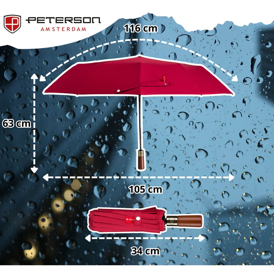 Parasol w kolorze czerwonym, rozkładany automatycznie - Peterson
