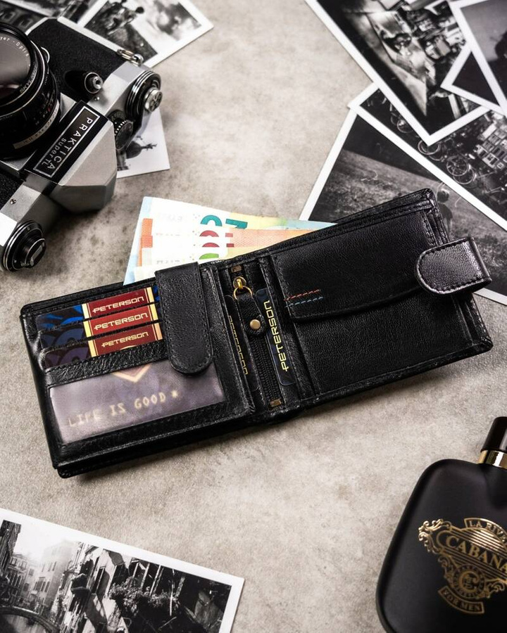 Zestaw prezentowy: skórzany, średni portfel męski i brelok do kluczy - Peterson
