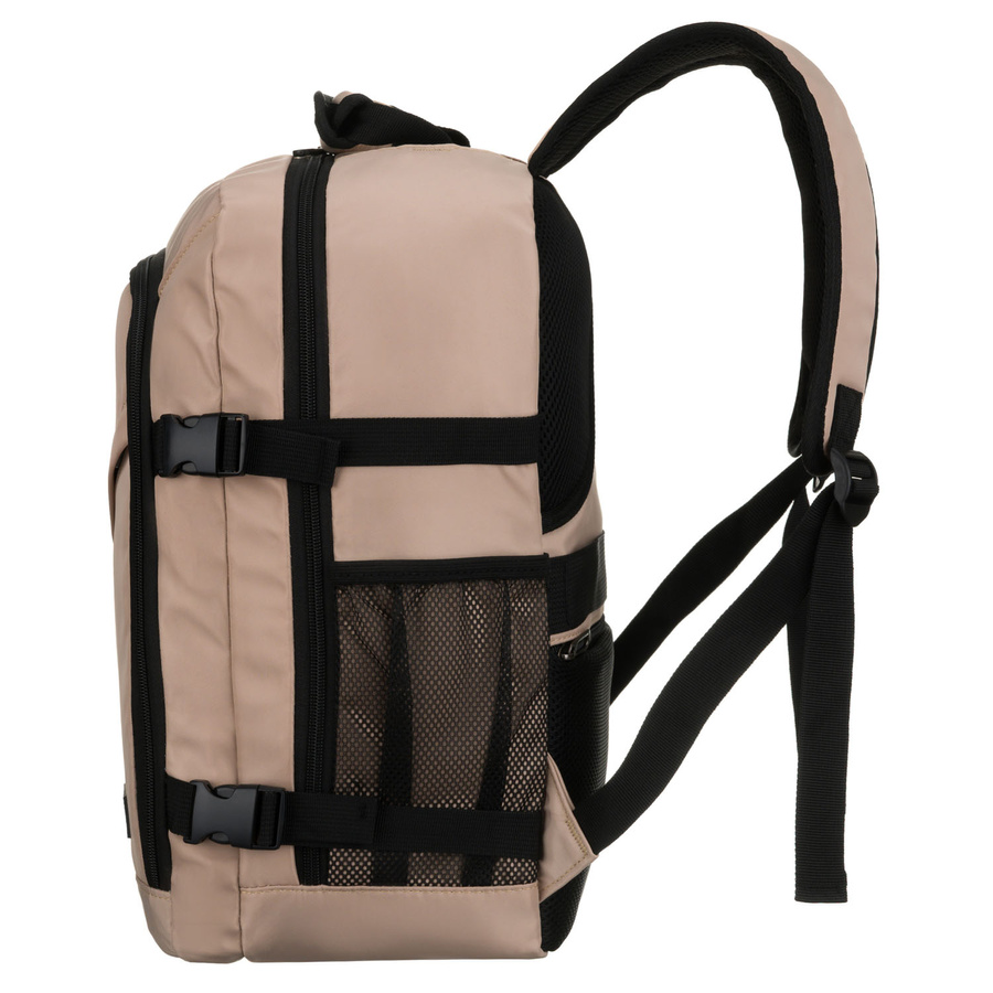 Beżowy plecak podróżny z poliestru zawieszony na regulowanych szelkach - Peterson