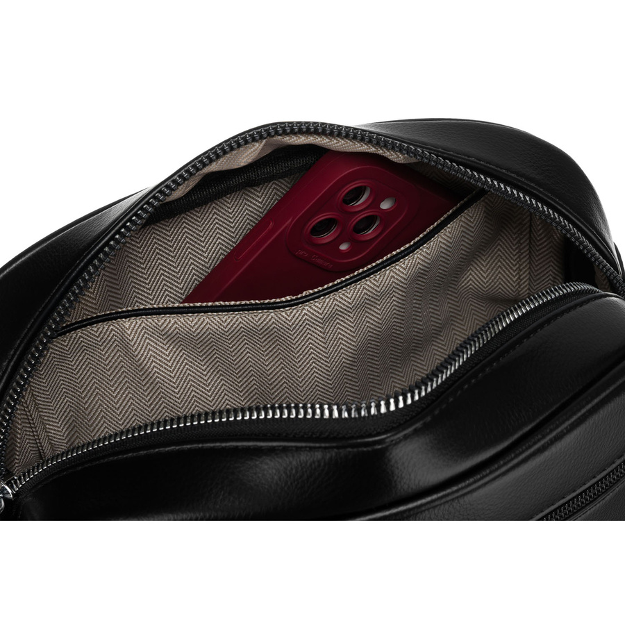 Czarna, klasyczna listonoszka damska crossbody z eko skóry dwa paski w komplecie Peterson