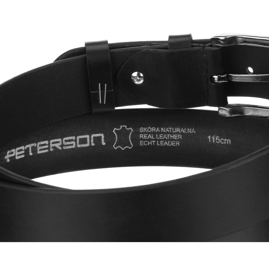 Pasek męski ze skóry naturalnej w czarnym kolorze z tradycyjną klamrą - Peterson