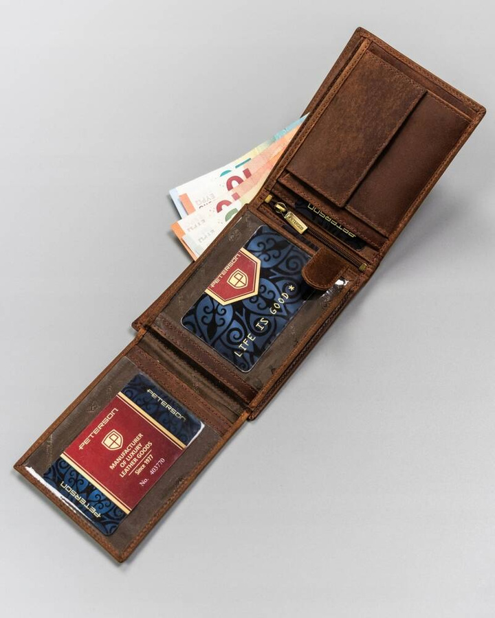Duży, skórzany portfel męski z ozdobnym tłoczeniem - Peterson