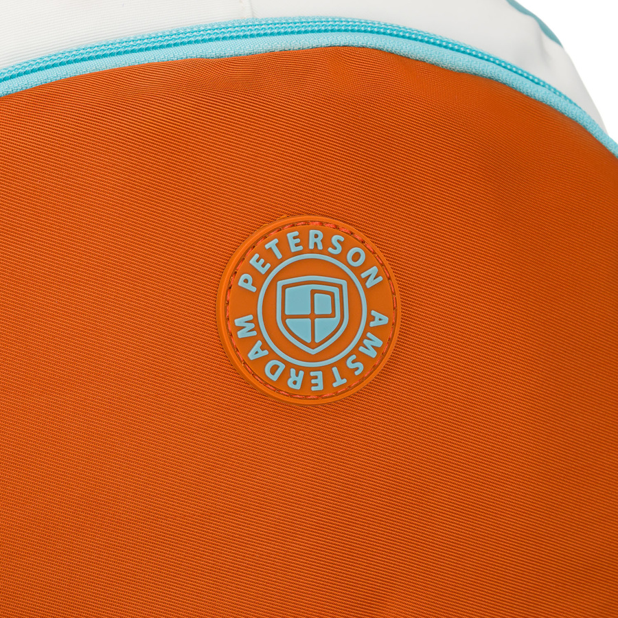 Niebiesko-pomarańczowy plecak szkolny z przegrodą na laptopa, odporny na wilgoć - Peterson