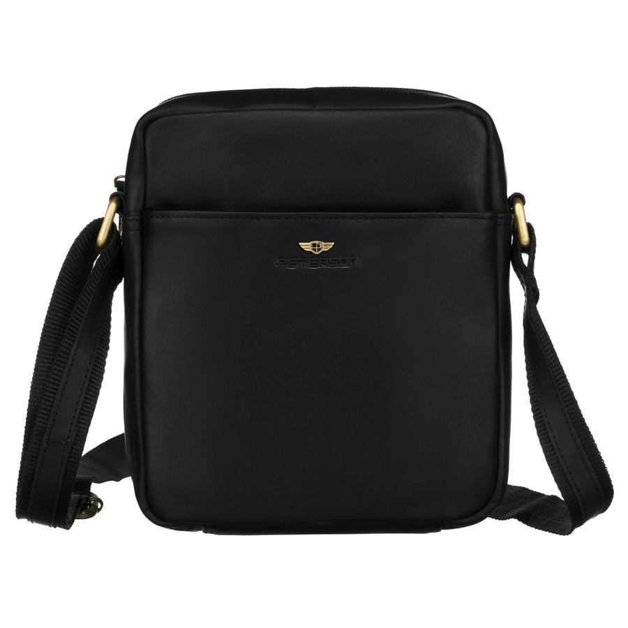 Klasyczna, czarna torba-listonoszka ze skóry naturalnej z etui na klucze w zestawie - Peterson