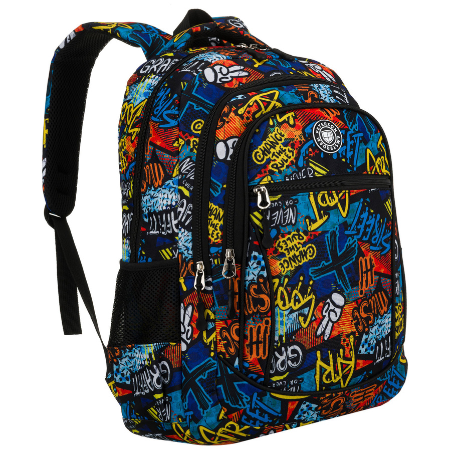 Plecak młodzieżowy do szkoły odszyty z poliestru ze wzorem imitującym graffiti - Peterson