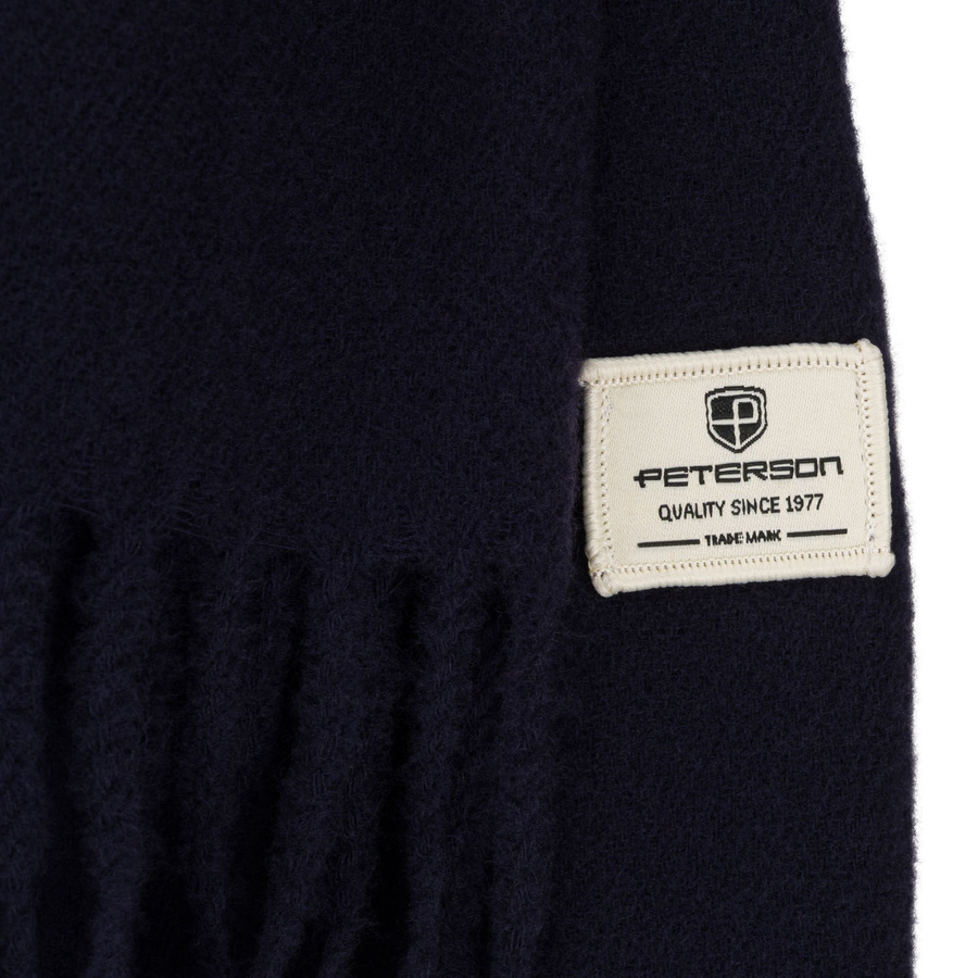 Granatowy, elegancki szalik damski z poliestru z frędzlami - Peterson