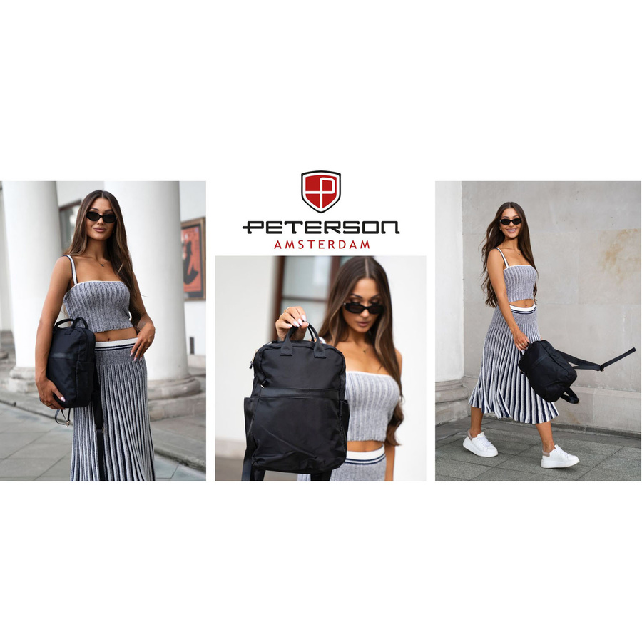 Czarny, nylonowy plecak damski na regulowanych szelkach - Peterson
