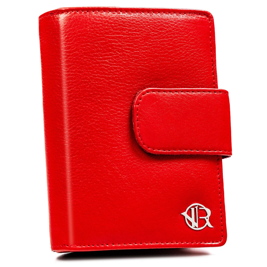 Zgrabny portfel damski na zatrzask wykonany ze skóry naturalnej w czerwonym kolorze - Rovicky