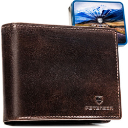 Duży portfel męski ze skóry naturalnej w brązowym kolorze wyposażony w system RFID - Peterson