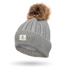 Ciepła czapka damska z futrzanym pomponem szara - Peterson