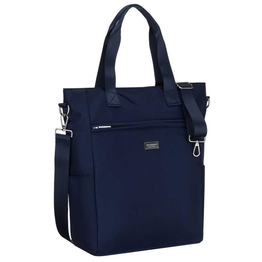 Shopperka damska w granatowym kolorze, jednokomorowa i zamykana suwakiem - Peterson