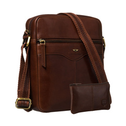 Jednokomorowa, brązowa listonoszka męska ze skóry naturalnej - Peterson