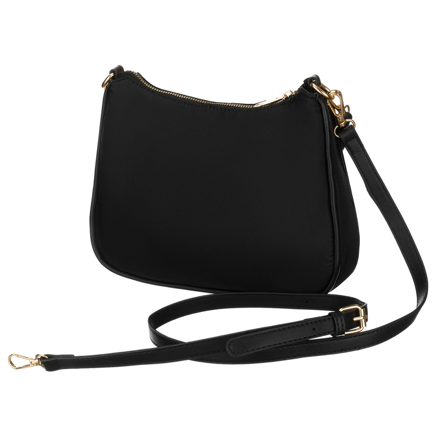 Czarna listonoszka damska z nylonu i skóry ekologicznej zawieszona na uchwytach i dopinanym pasku - Peterson