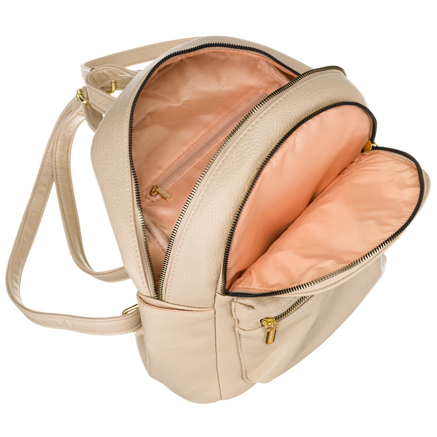 Wygodny plecak beżowy ze złotymi zamkami - Rovicky