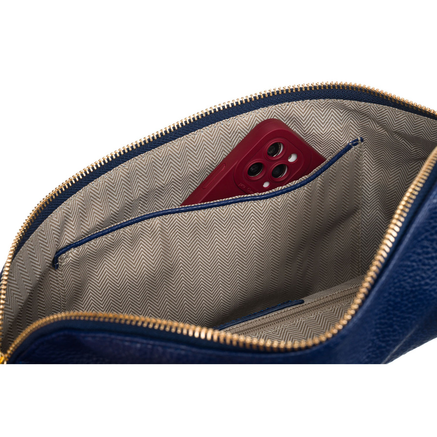 Duża granatowa nerka damska biodrówka saszetka ze skóry ekologicznej crossbody Peterson