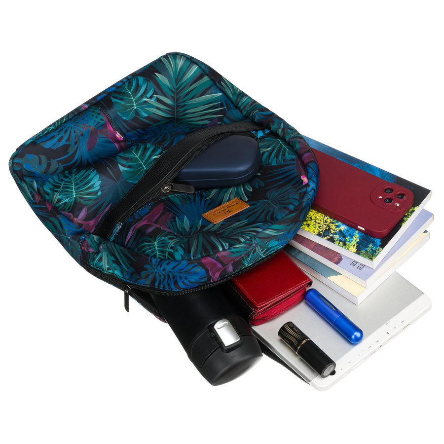 Wielokolorowy plecak damski z poliestru w piękny wzór liści - Rovicky