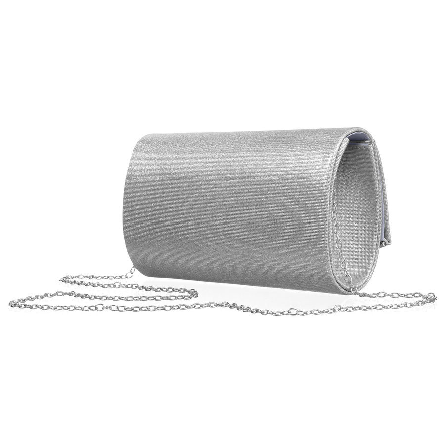 Srebrna kopertówka damska z tkaniny syntetycznej zawieszona na eleganckim łańcuszku - Rovicky