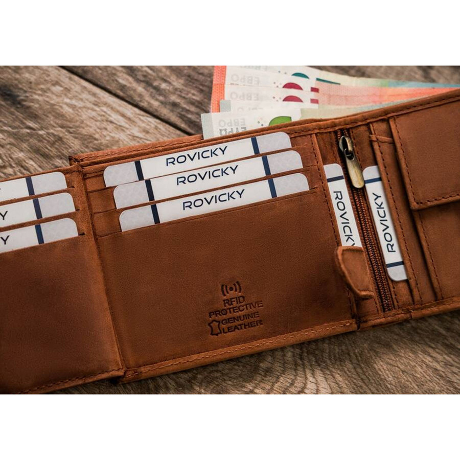 Portfel męski z nubukowej skóry naturalnej w brązowym kolorze z tłoczeniem przedstawiającym głowę psa - Always Wild