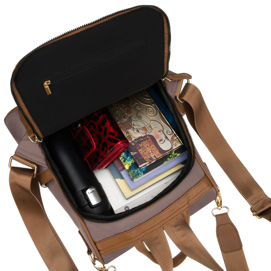 Miejski plecak damski z nylonu i skóry ekologicznej w beżowym kolorze - Peterson