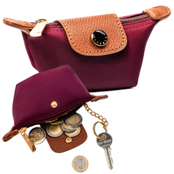 Bordowe etui na klucze z poliestru i skóry ekologicznej zamykane zatrzaskiem i suwakiem - Peterson