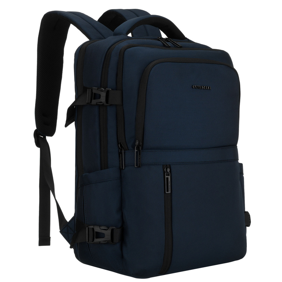 Granatowy plecak podróżny z poliestru z miejscem na laptopa, zawieszony na regulowanych szelkach - Peterson