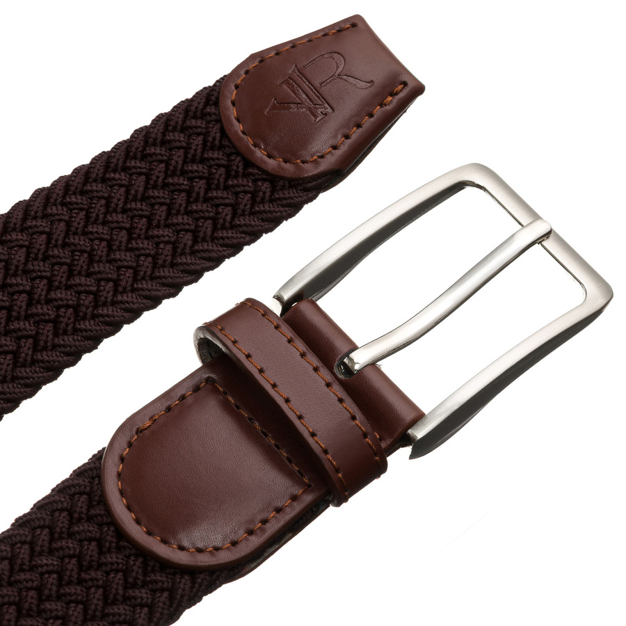 Brązowy pasek parciany z materiału syntetycznego i skóry ekologicznej - Rovicky