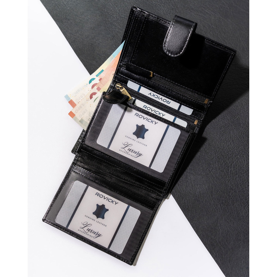 Portfel męski ze skóry naturalnej zamykany na zatrzask - Rovicky