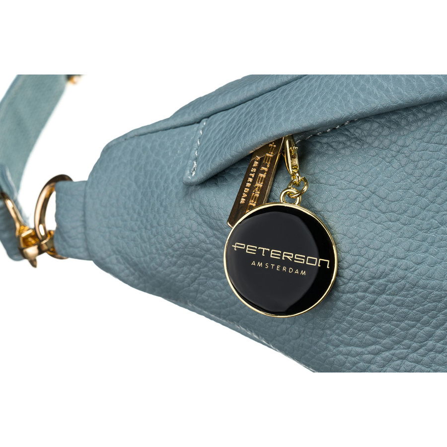 Modna sportowa niebieska saszetka damska na biodra, na ramię lub przez ramię nerka crossbody z eko skóry Peterson