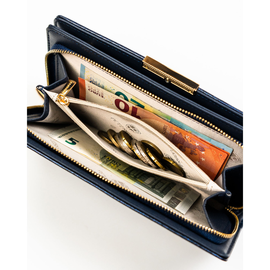 Portfel damski ze skóry ekologicznej w granatowym kolorze z systemem RFID - Peterson