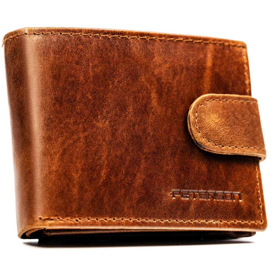Skórzany, jasnobrązowy portfel męski zamykany na zatrzask - Peterson
