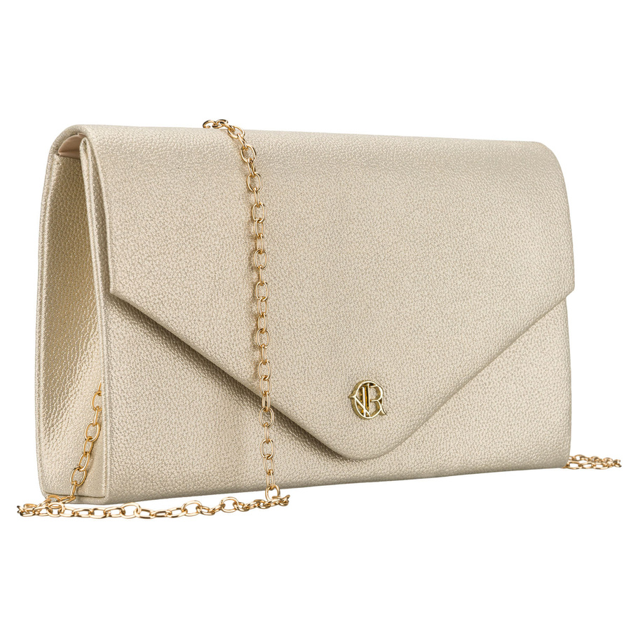 Złota kopertówka damska wykonana ze skóry ekologicznej zamykana klipsem magnetycznym - Rovicky