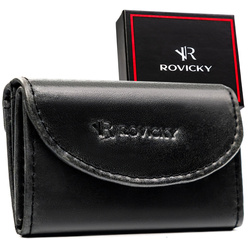 Skórzany portfel męski w czarnym kolorze wyposażony w system RFID - Rovicky