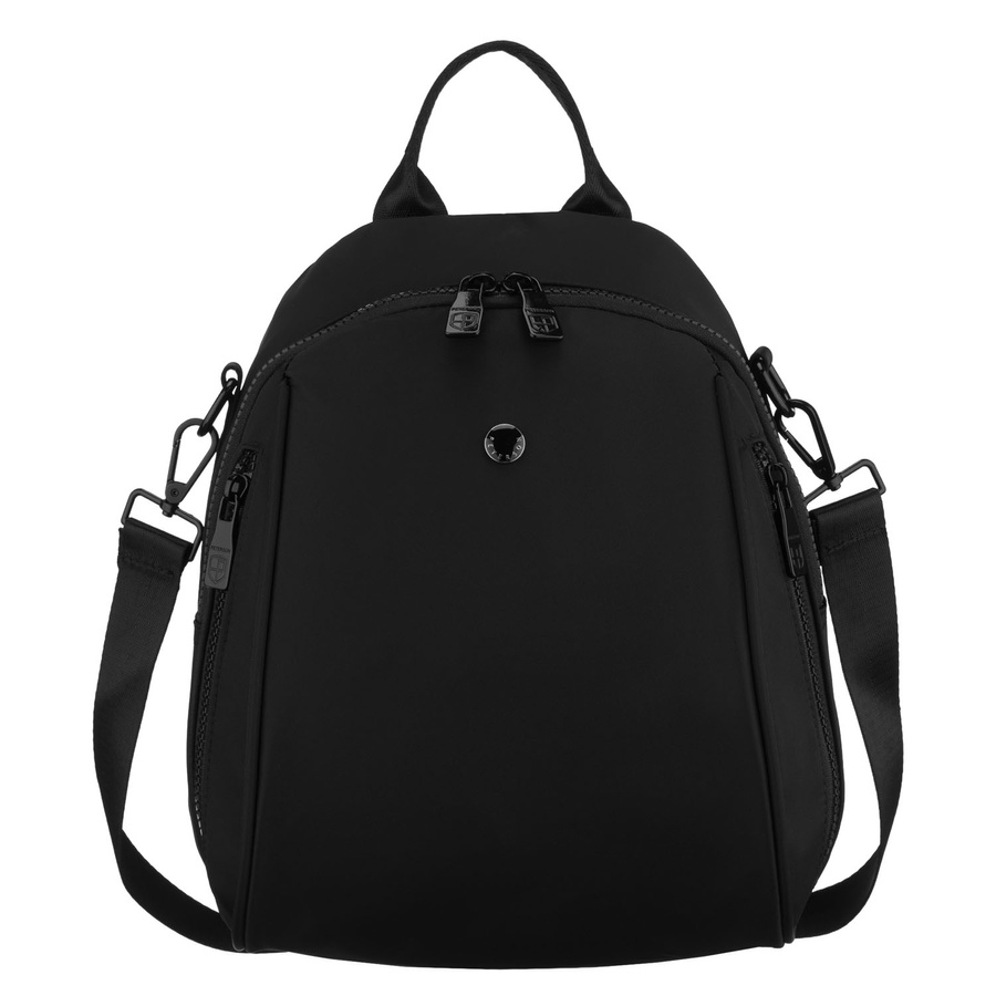 Miejski, czarny plecak damski wykonany z poliestru, zawieszony na regulowanych szelkach - Peterson