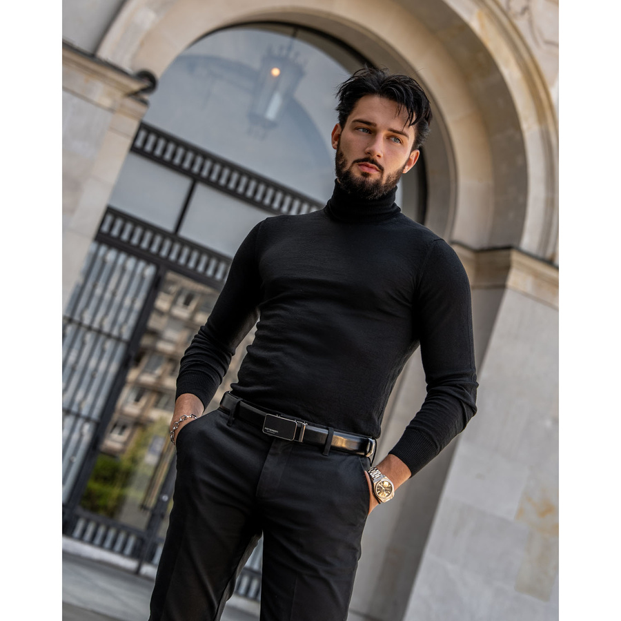 Skórzany, szeroki pasek męski z klamrą automatyczną - Peterson