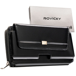 Skórzana, dwukomorowa, czarna saszetka męska z systemem RFID - Rovicky