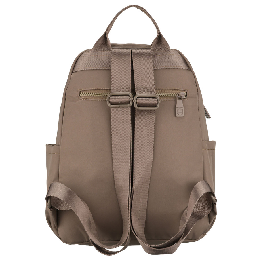 Beżowy plecak damski wykonany z poliestru, zawieszony na regulowanych szelkach - Peterson